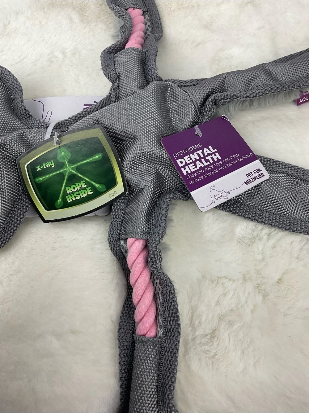Multipet Skele-Ropes 15” Rabbit Dog Toy Pink Gray Rope Tug Squeaker New